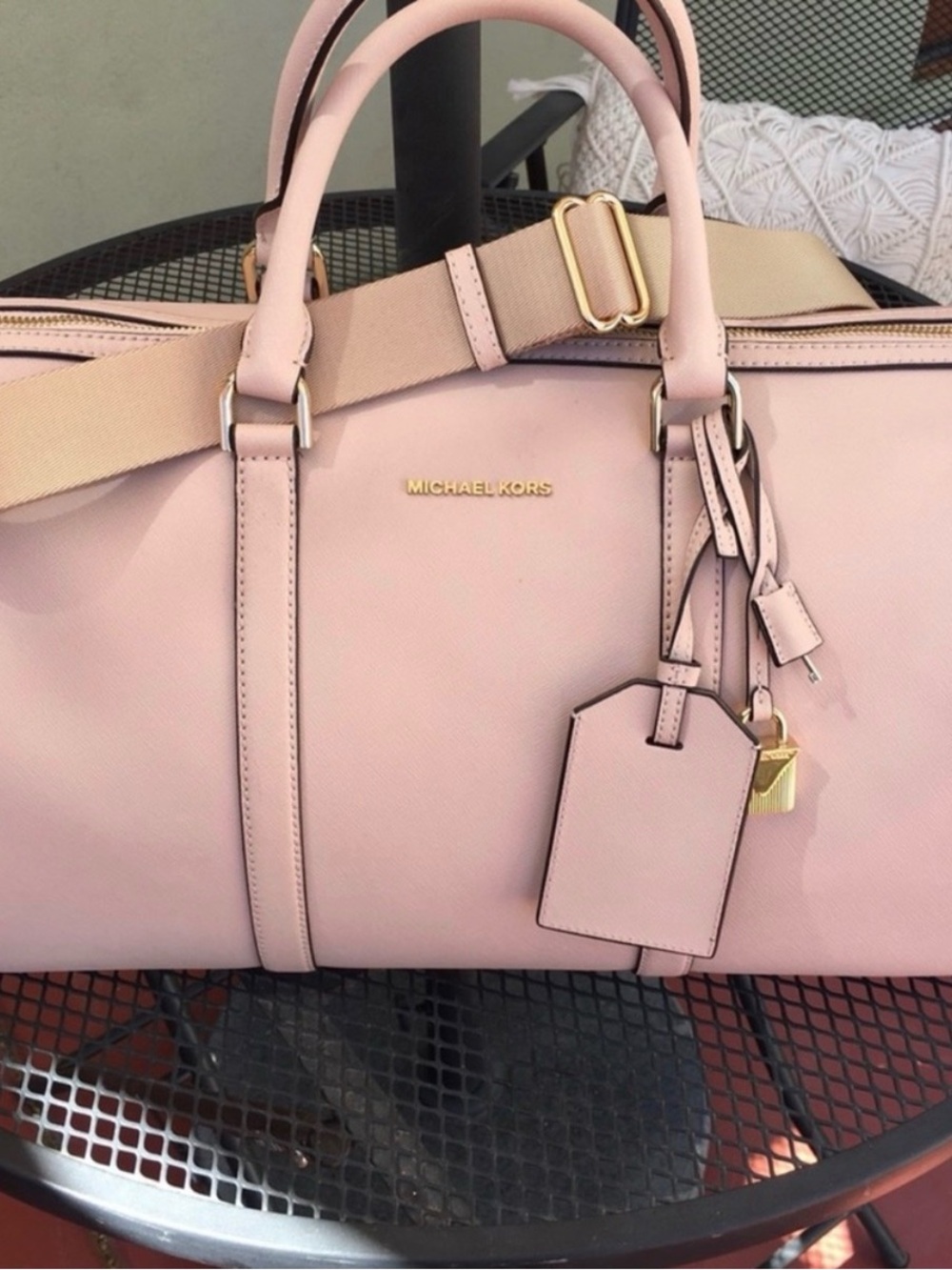 Michael Kors Blush Pink Leather Duffel Tote with Gold Hardware